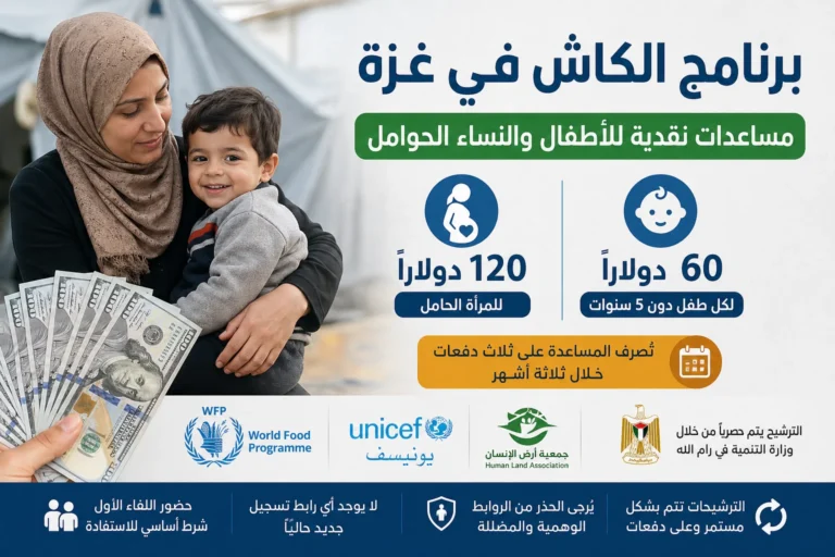 برنامج الكاش في غزة: تفاصيل المساعدات النقدية للأطفال والنساء الحوامل 2026