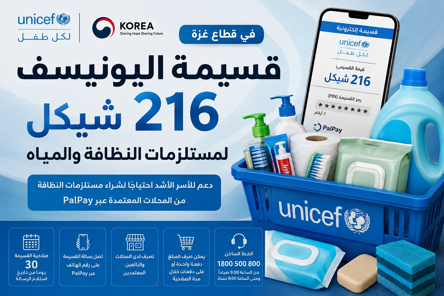 قسيمة اليونيسف 216 شيكل في غزة 2026.. طريقة الصرف والمواد المسموح شراؤها